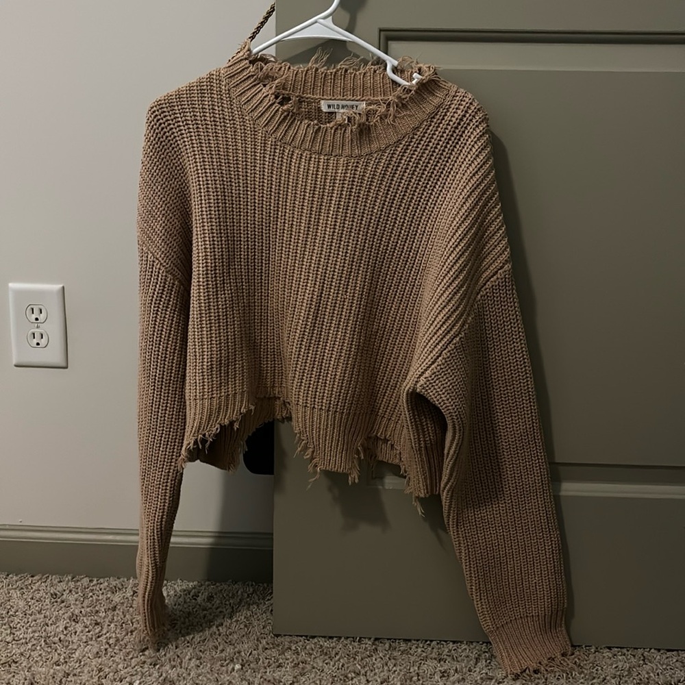 Cropped Distressed Sweater